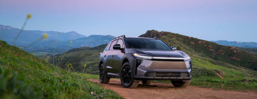 An exterior front view of the 2026 Toyota bZ SUV EV