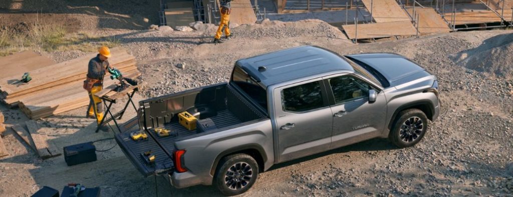 a Toyota Tundra helping the contractor with carpentry work