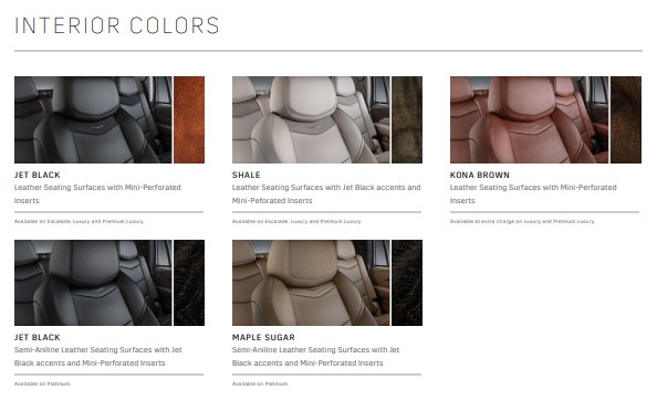 2020 Cadillac Escalade interior color option photos