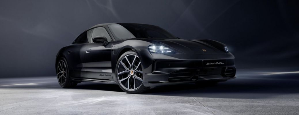 front and side view of a Taycan Black Edition model