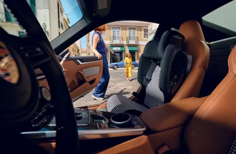 close up of front seats of a Porsche