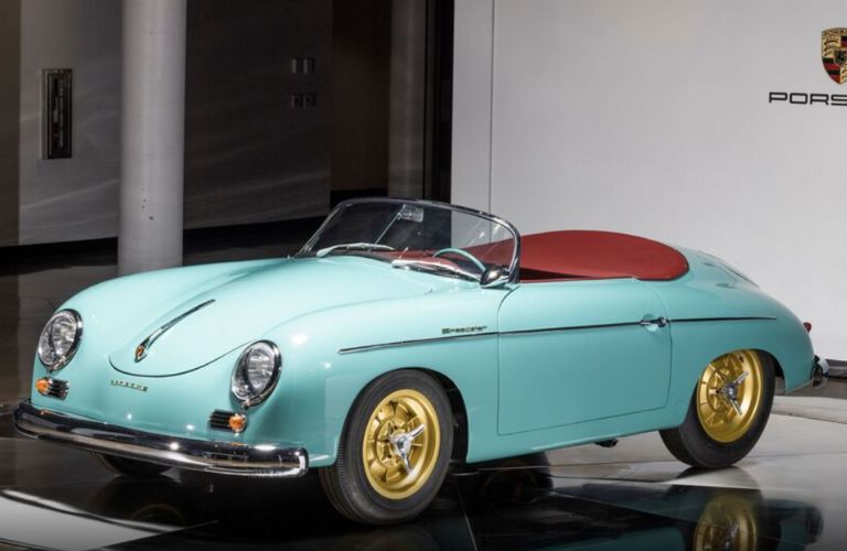 front and side view of a restored Porsche at Porsche Santa Clarita
