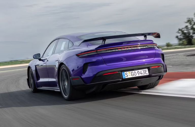 rear view of the Porsche Taycan Turbo GT with the Weissach Performance Package