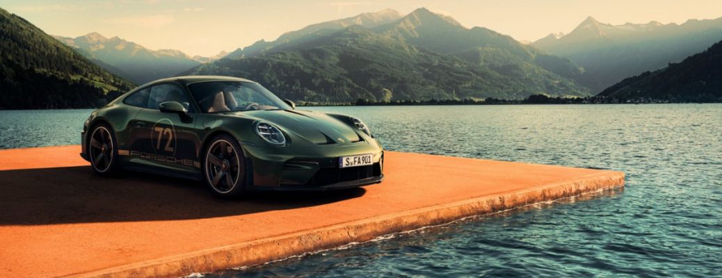 front view of a Special Edition 911 GT3 90 F. A. Porsche parked near a lake