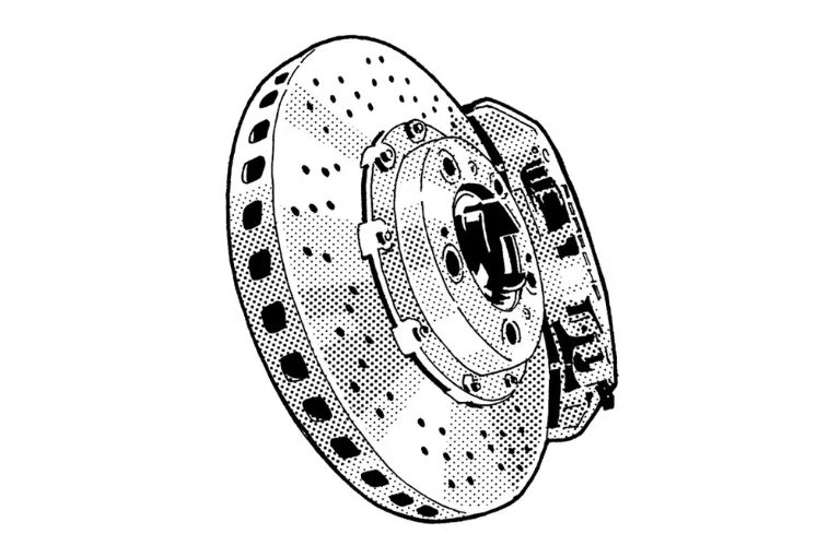 Black and white illustration of Porsche Ceramic Composite Brake