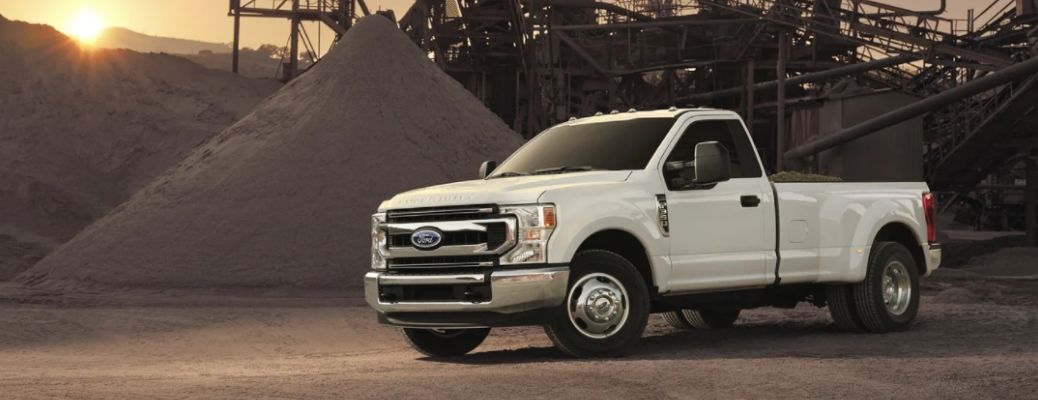 front and side view of a Ford Super Duty at a construction site