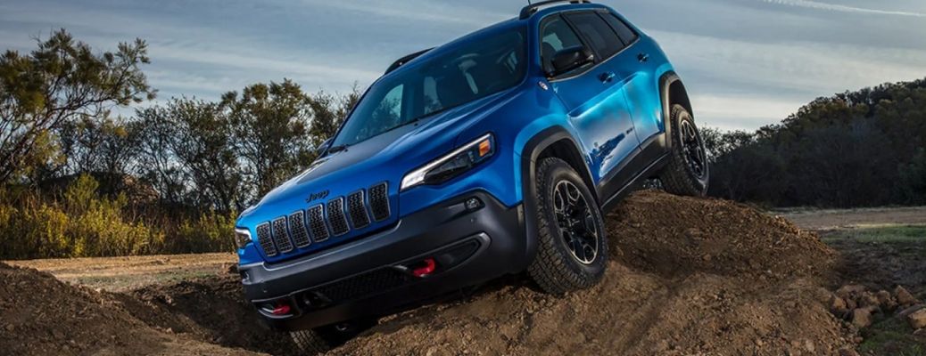 front view of a Jeep off-roading