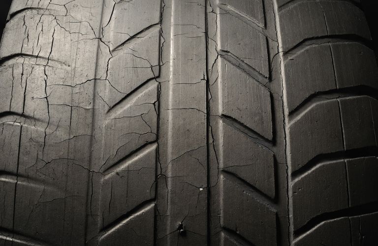 close up of a damaged tire