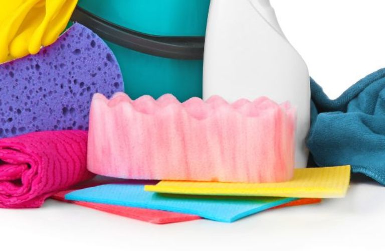 car cleaning supplies on a white background