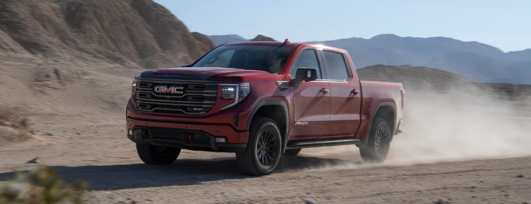 front and side view of the 2022 GMC Sierra off-roading
