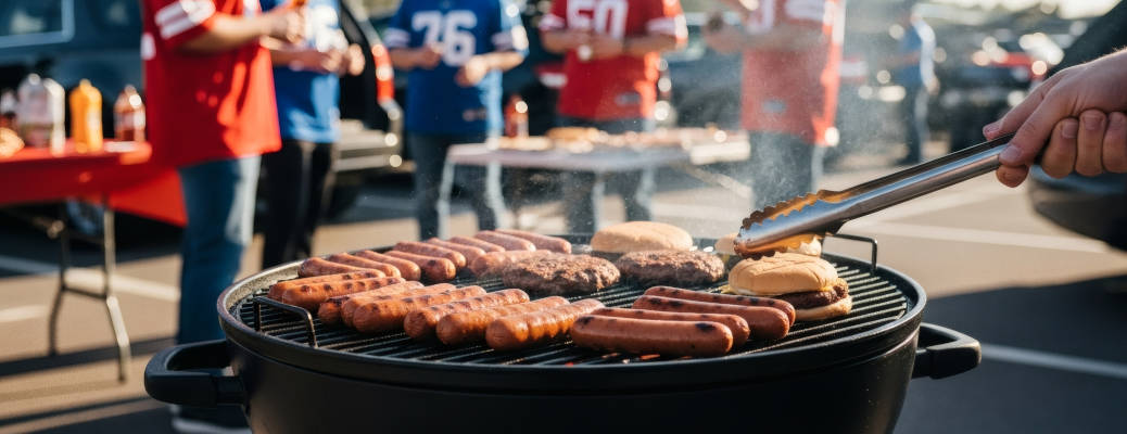 People barbecuing at a tailgate party near Fort Worth, Texas