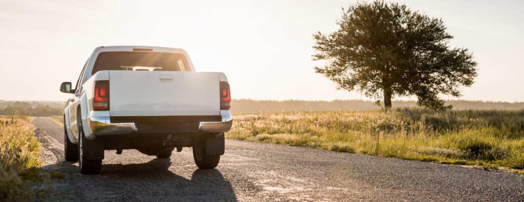 A well cared for pickup truck parked in the Texas wilderness