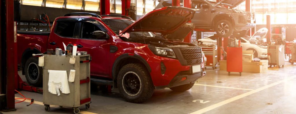 A pickup truck undergoing diagnostics as part of a pre purchase inspection