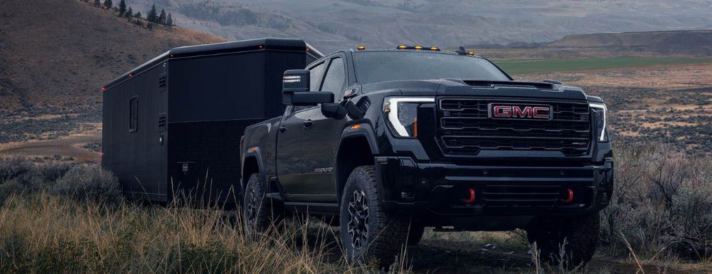 front quarter view of the GMC Sierra 3500HD towing a trailer