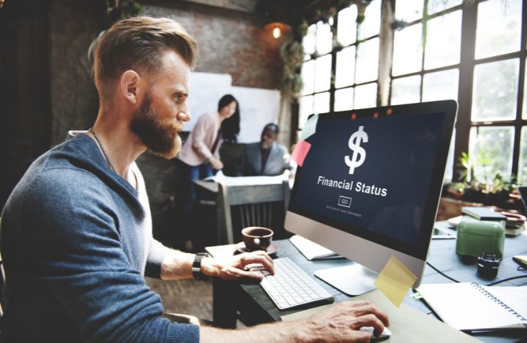 Individual checking his finances online