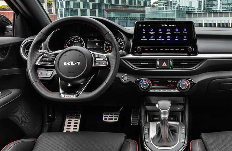 steering wheel and touchscreen display of 2023 Kia Forte