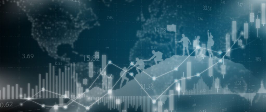 2025 recession indicators illustrated with financial charts and people climbing upward together