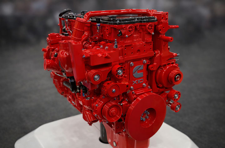 2027 Emissions Changes, Cummins engine showing components in detail on display