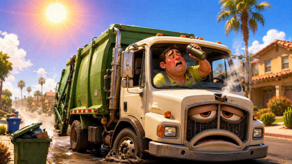 refuse truck driver overheating on Florida summer route