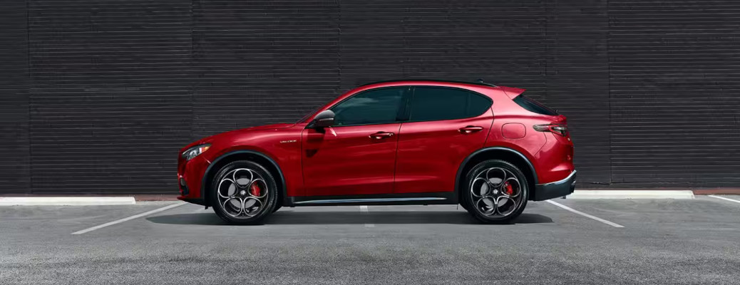 The side exterior of the Alfa Romeo Stelvio.