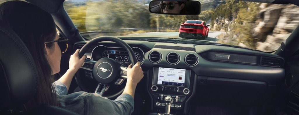 The cockpit of the Ford Mustang.