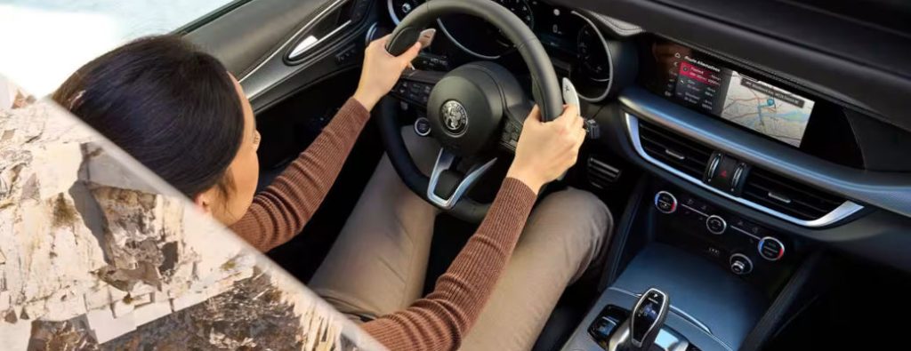 The cockpit of the Alfa Romeo Stelvio.