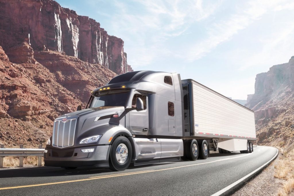 peterbilt 579 on the highway