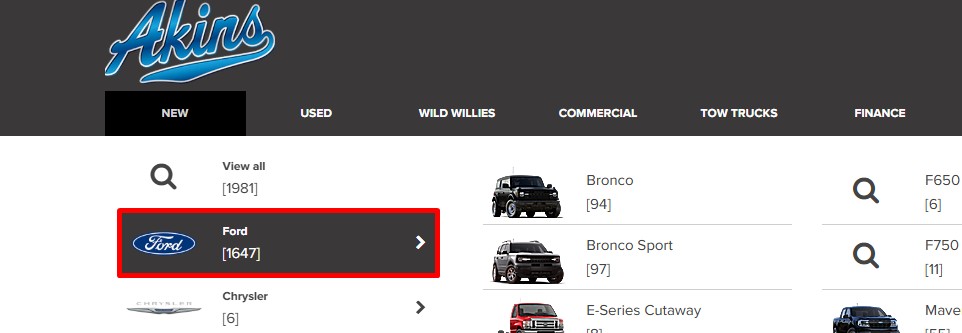 Akins Ford inventory button