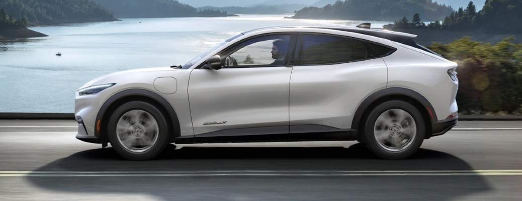 2022 Ford Mustang Mach-E side view by a lake