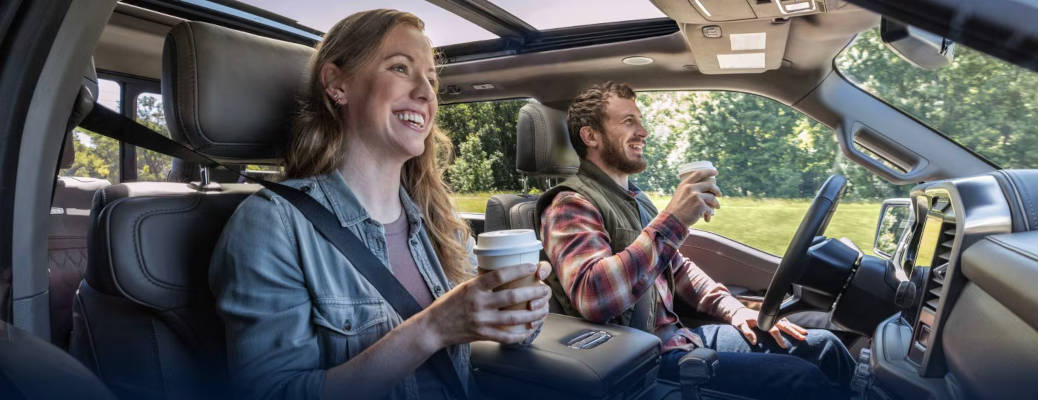 What New Tech Features Are in Ford vehicles? This couple is enjoying BlueCruise hands-free driving, one of Ford's latest innovations.