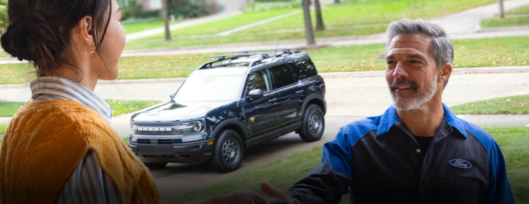 A Ford service technician at a mobile service pickup