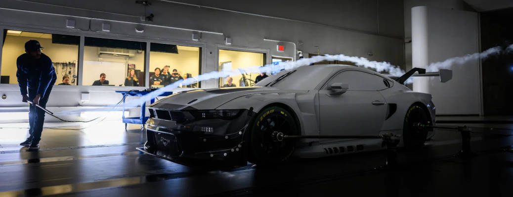 The 2026 Ford Mustang GT3 undergoing wind-tunnel testing