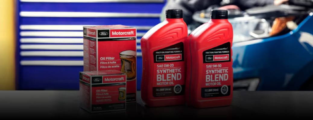 MotorCraft synthetic oil bottles lined up