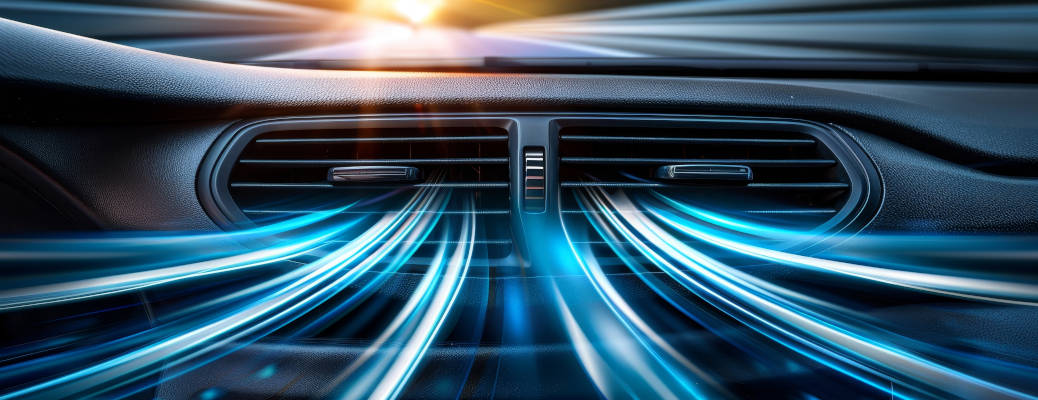 A graphic of a car's AC blowing musty air through the vehicle