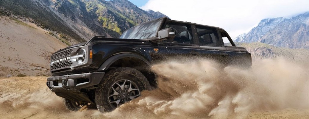 2026 Ford Bronco front and side angle in dirt