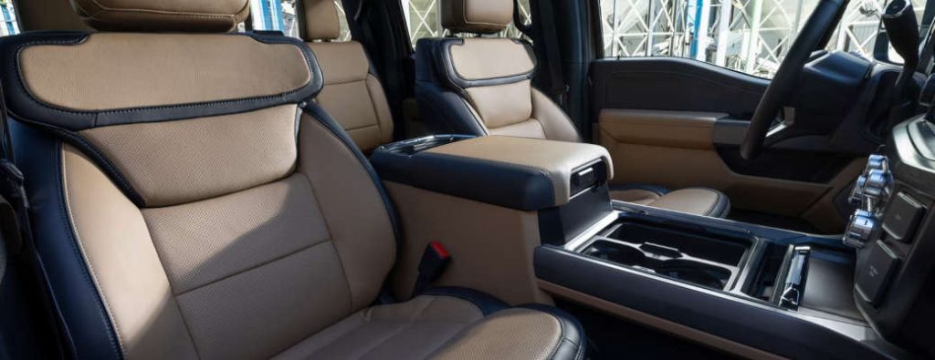 The interior of the Ford F-250 Wild Willies Platinum Plus