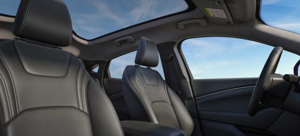 The cabin and panoramic sunroof in the 2026 Ford Mustang Mach-E California Special edition