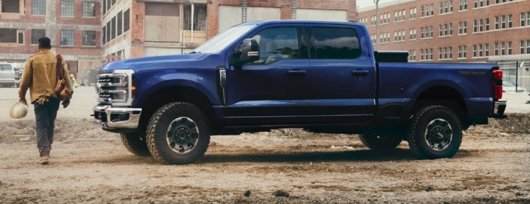 2026 Ford Super Duty side view at a work site