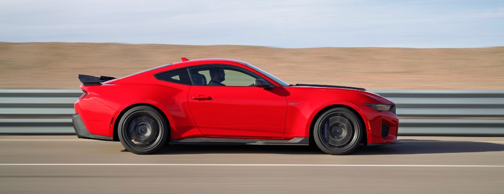 2026 Mustang Dark Horse side view on a race track