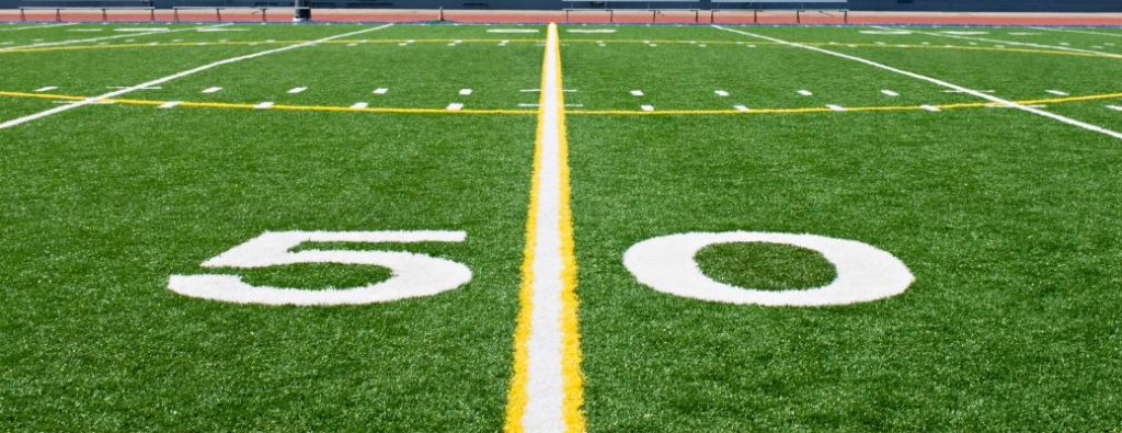 a football field at the 50 yard line