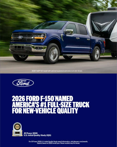The 2026 JD Power highest initial quality award for Ford F-150