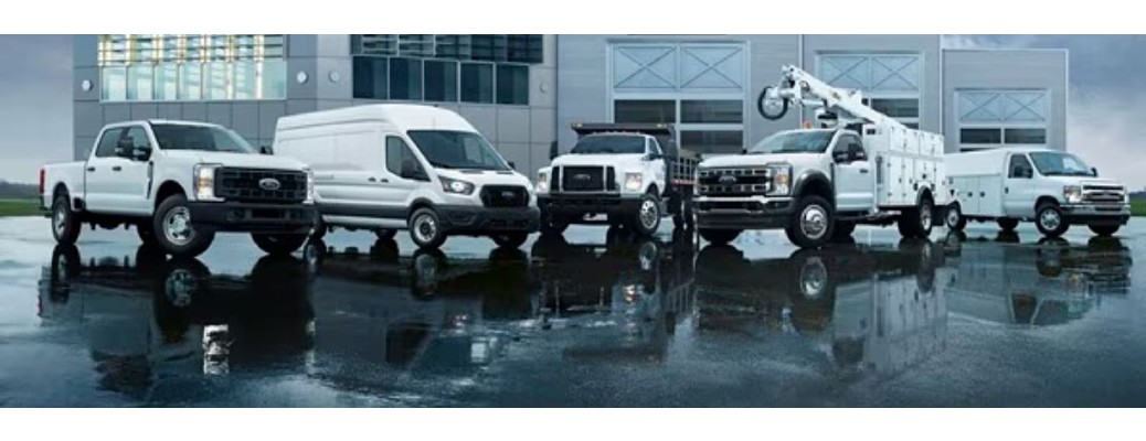 Ford commercial vehicles in a row