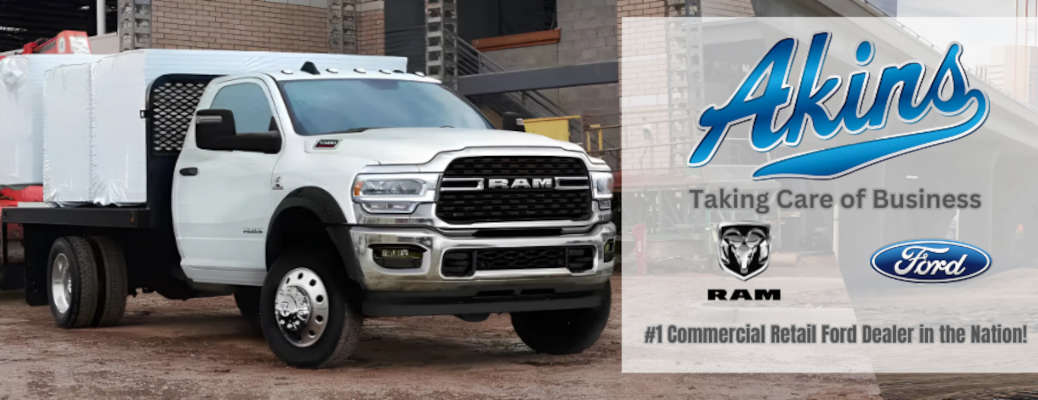 A banner promoting Akins Ford commercial truck center, the best near Atlanta