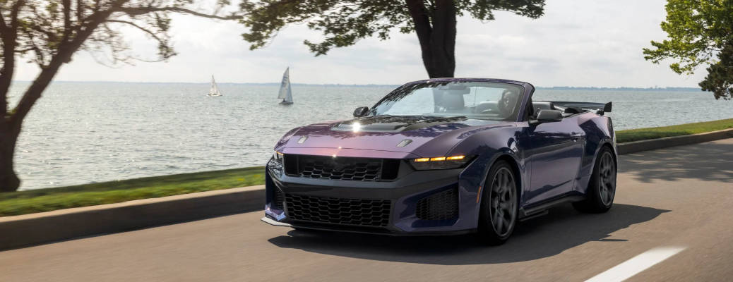 A front external view of the upcoming 2027 Ford Mustang Dark Horse SC Convertible