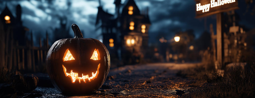 Glowing Jack O Lantern On Halloween Street