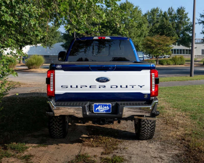 A rear exterior view of the 2026 Ford F-250 tu-tone retro mod from Wild Willies