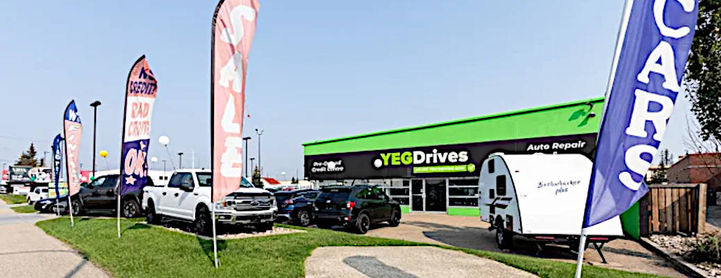 An exterior view of the YEG Drives dealership location in Edmonton, AB