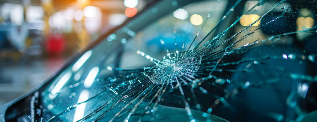 A car windshield that has not been protected from cracks