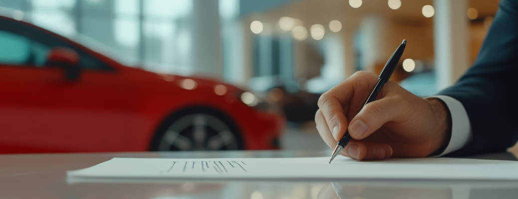A man filling out the paperwork for a bad credit auto loan in Edmonton