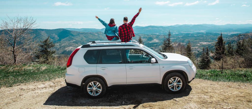 A couple enjoying their SUV outside of Edmonton